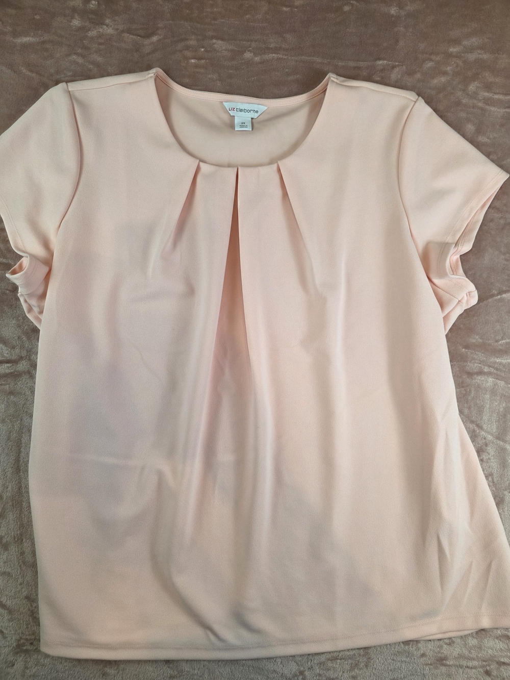 Liz Claiborne Petite Light Blush Pink Pleated Short Sleeve Blouse